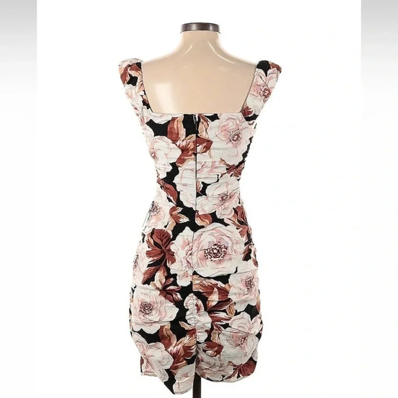 Express Floral Print Linen-Blend V-Bar Ruched Mini Dress Size XS NWT - Picture 5 of 6